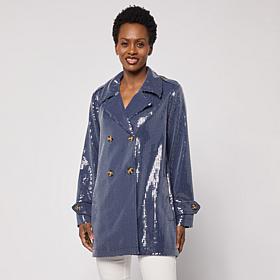 G by Giuliana Black Label Sequin Double-Breasted Trench Coat