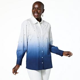 G by Giuliana Black Label Woven Dip Dye Button-Up Shirt