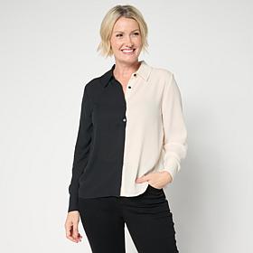 G by Giuliana Colorblocked Button-Front Woven Blouse
