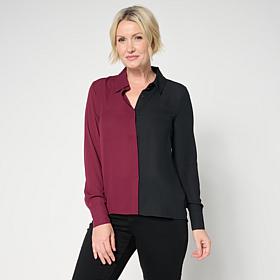 G by Giuliana Colorblocked Button-Front Woven Blouse