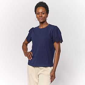 G by Giuliana Cotton Modal Top with Eyelet Sleeve