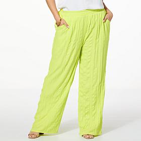 G by Giuliana Crinkled Woven Pull-On Wide Leg Pant