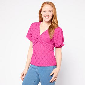 G by Giuliana Eyelet Knit Front Twist Top