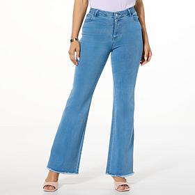 G by Giuliana G-Soft Denim Mini Flare-Leg Jean with Raw Edge Hem