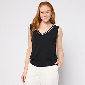 G by Giuliana Knit Sleeveless Tank Top with Contrast Piping