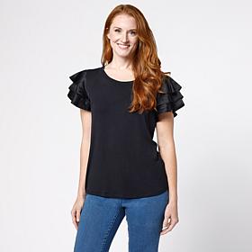 G by Giuliana Knit Top with Tiered Woven Sleeves