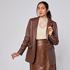 G by Giuliana Lamb Leather Single-Breasted Blazer