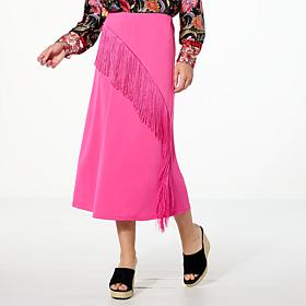 G by Giuliana Matte Jersey Knit Fringe-Trim A-Line Skirt