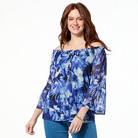 G by Giuliana Off-the-Shoulder Printed Aria Mesh Knit Blouse