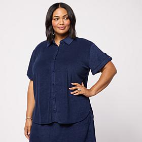 G by Giuliana Paradise Sun Terry Knit Button Front top 