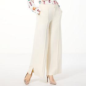 G by Giuliana Ponte Knit Pintucked Wide-Leg Trouser