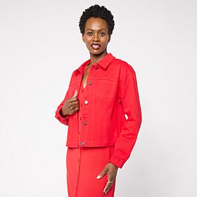 G by Giuliana Print and Solid Denim Jacket