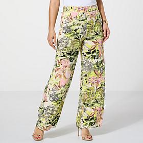 G by Giuliana Printed Challis Wide-Leg Pull-On Palazzo Pant