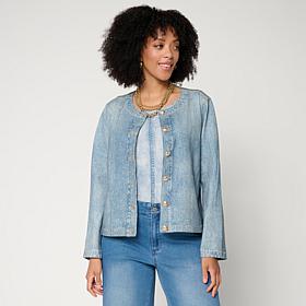 G by Giuliana Printed Denim-Like Knit Jacket