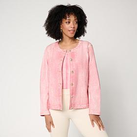 G by Giuliana Printed Denim-Like Knit Jacket