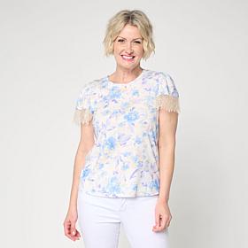 G by Giuliana Printed Ecoluxe Tee w/Lace