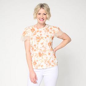 G by Giuliana Printed Ecoluxe Tee w/Lace