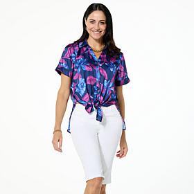 G by Giuliana Printed Tie-Front Camp Shirt