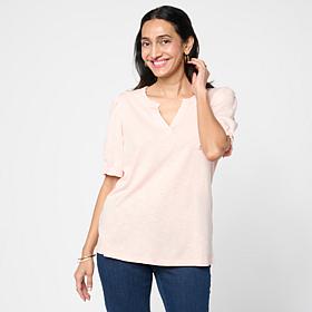 G by Giuliana Ruffle Neck Knit Top with Puff Sleeves