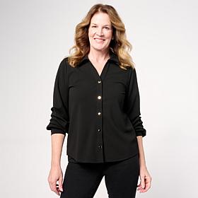 G by Giuliana Solid Knit Dramatic Sleeve Button-Down Shirt