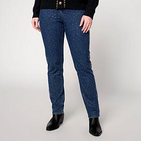 G by Giuliana Straight-Leg Denim Jean with Rhinestones