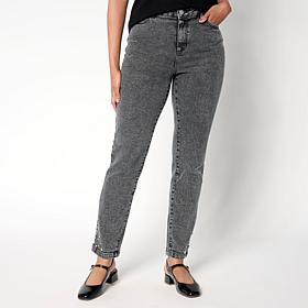 G by Giuliana Stretch Denim Straight-Leg Jean with Jeweled Hem