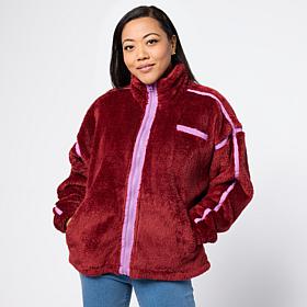 G by Giuliana Teddy Sport Zip-Front Contrast-Trim Jacket