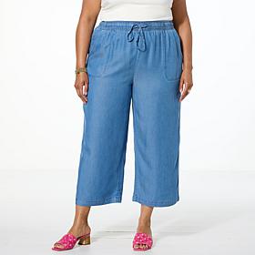 G by Giuliana Woven Denim Pull-Om Wide-Leg Cropped Pant