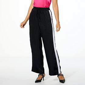G by Giuliana Woven Wide-Leg Track Pant with Tux Stripe