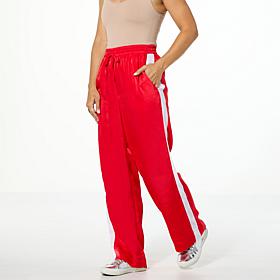 G by Giuliana Woven Wide-Leg Track Pant with Tux Stripe