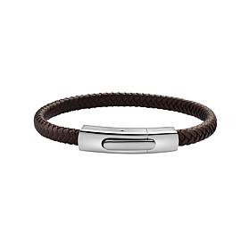 Geoffrey Beene Men's Stainless Steel Braided Leather Bracelet