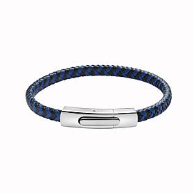 Geoffrey Beene Men's Stainless Steel Braided Leather Bracelet