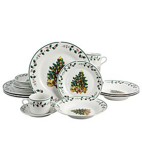 Gibson Home Tree Trimming Dinnerware Set in Christmas Theme, Set of 20