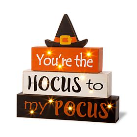 Glitzhome 11.5in. H Halloween Wooden Lighted Witch Word Block Decor