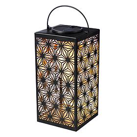 Glitzhome 11"H Black Metal Cutout Solar Hanging Lantern with LED Light