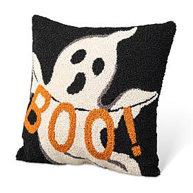 Glitzhome 14" Hooked Halloween Ghost "BOO" Pillow