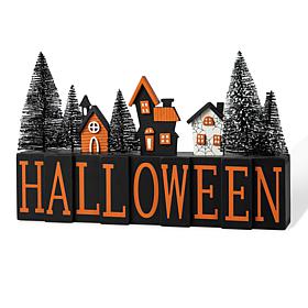 Glitzhome 14" Wooden "Halloween" Haunted House Table Sign