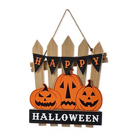 Glitzhome 14"H Halloween Wood Jack 'O Lantern Door Hanger