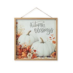 Glitzhome 15.75"H Fall Wooden Ivory Pumpkin Wall Art