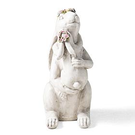 Glitzhome 17" H MGO Rabbit Statue with Floral Crowns