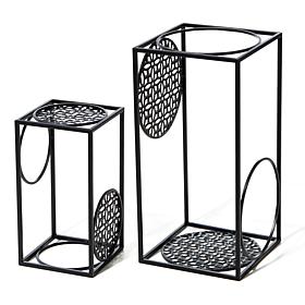 Glitzhome 2-pc. Black Metal Wire Rectangular Nesting Planter Stand
