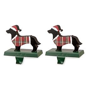 Glitzhome 2-pk 6" Wooden and Metal Dachshund Stocking Holder