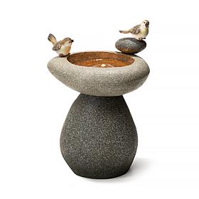 Glitzhome 20.75" Faux Stone Polyresin Outdoor Birdbath w/Pump, LED