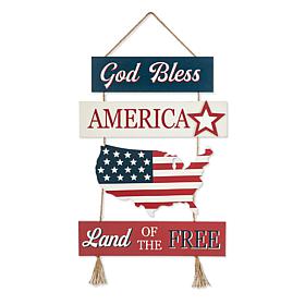 Glitzhome 20.75in H Patriotic Americana Word Sign Door Hanger