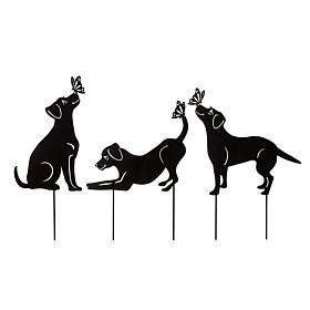 Glitzhome 20"H 2-in-1 Set of 3 Black Metal Dog Silhouette Picks