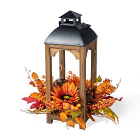 Glitzhome 20"H Fall Sunflower, Pinecone & Berry Lantern Centerpiece
