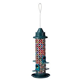 Glitzhome 20''H Glass Tall Hanging Multi-Color Mosaic Birdfeeder