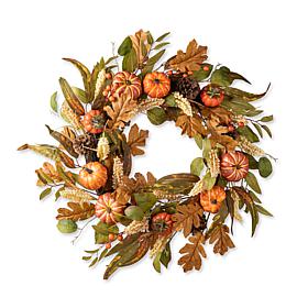 Glitzhome 24" Fall Pumpkin Leaf Floral Wreath