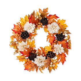 Glitzhome 24"D Fall Lotus, Lotus Pod and Berry Wreath w/ Hanger