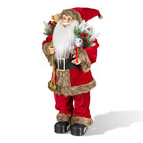 Glitzhome 24"H Faux Fur Christmas Santa Figurine